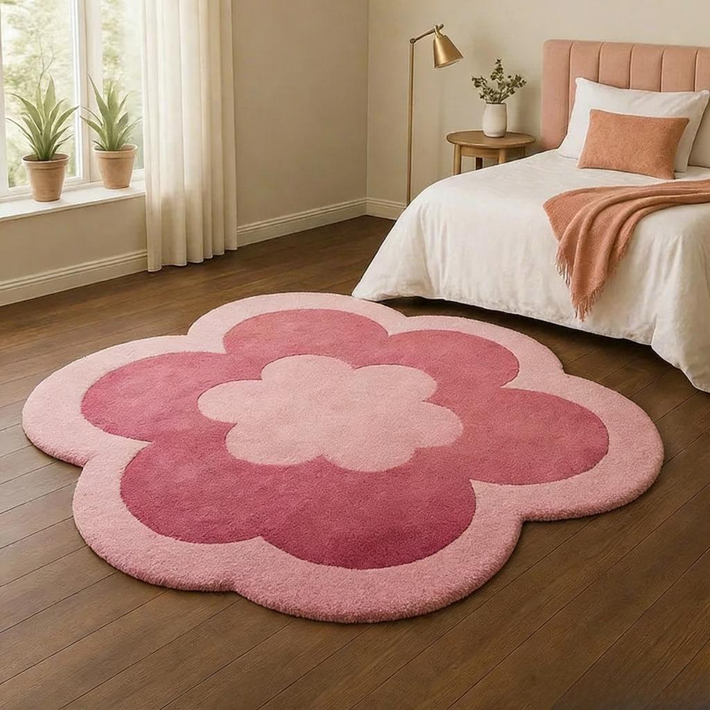 Tapis en Forme de Fleur pour Salon Forme Irrégulière Décoration de Chambre à Coucher Tapis pour Fille Tapis Épais en Peluche pour Chevet Tapis de Sol Doux Moelleux