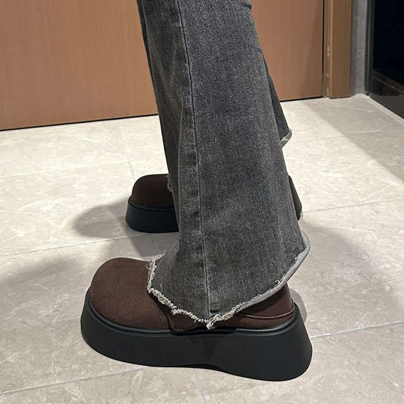 Dicksöliges Zwei-Wege-Leder-Halbschuh Damen-Loafer 2025 neue Frühjahr- und Herbst-Einzelschuhe Einschlupf Retro Britischer Stil