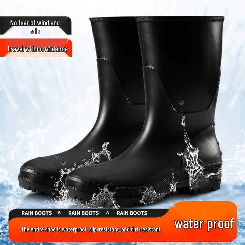 Lan oudun Men s Mid-Calf Waterproof Anti-Slip Rain Boots 39