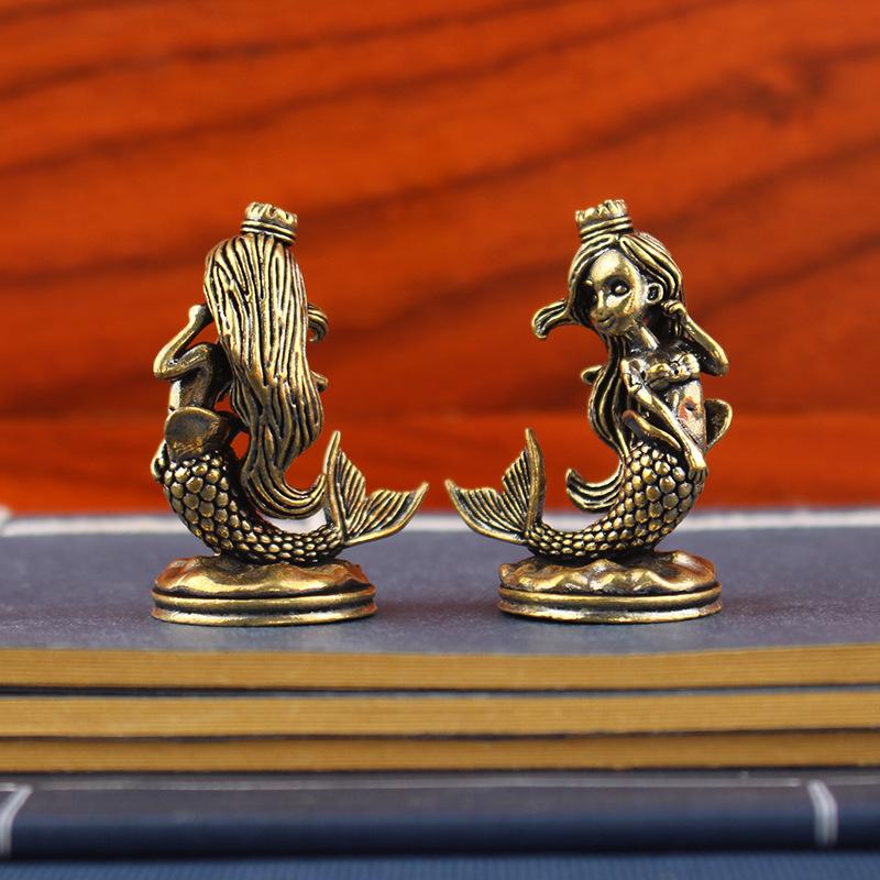 Brass Mermaid Ornaments Ancient Fish Home And Office Desktop Ornaments Figurines Mini Desktop Crafts