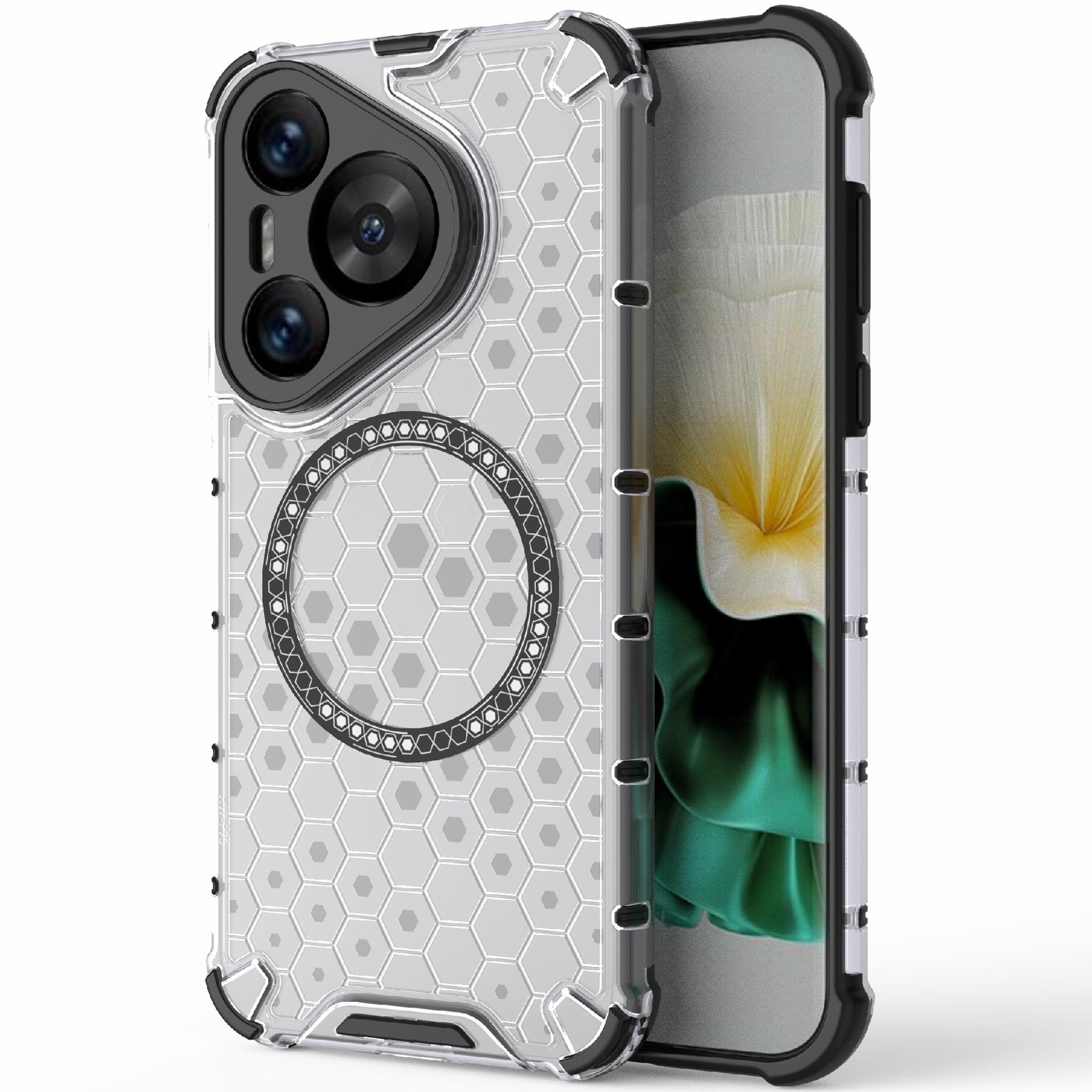 

For Huawei Pura 70 Magnetic Case TPU+PC Honeycomb Corner Protection Phone Cover Transparent