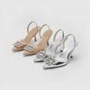 Fashion Brand Designer Silver High Heels Sandals Women 2025 Summer Crystal Square Buckle Sandals Woman Pointed Toe Slingbacks Party Shoe