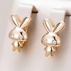 Luxury  Rose Gold Cute Bunny Earrings For Girls Natural Zircon Accessories Children Baby Xmas Gifts Animal Jewelry