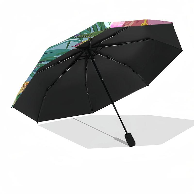 1pc Tropical Flowers Automatic Folding Umbrella, Portable Collapsible Design, 8-Rib Iron Frame, Outdoor Accessory yy250905072