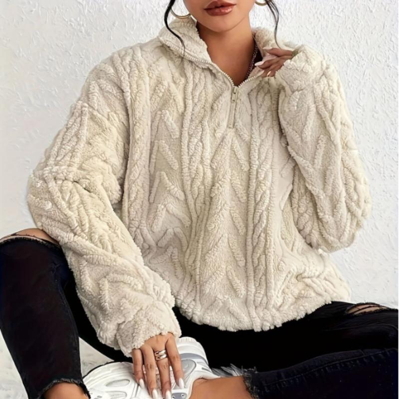 Women's Warm Fleece Sweatshirt Casual Stripe Pattern Tops for Autumn and Winter