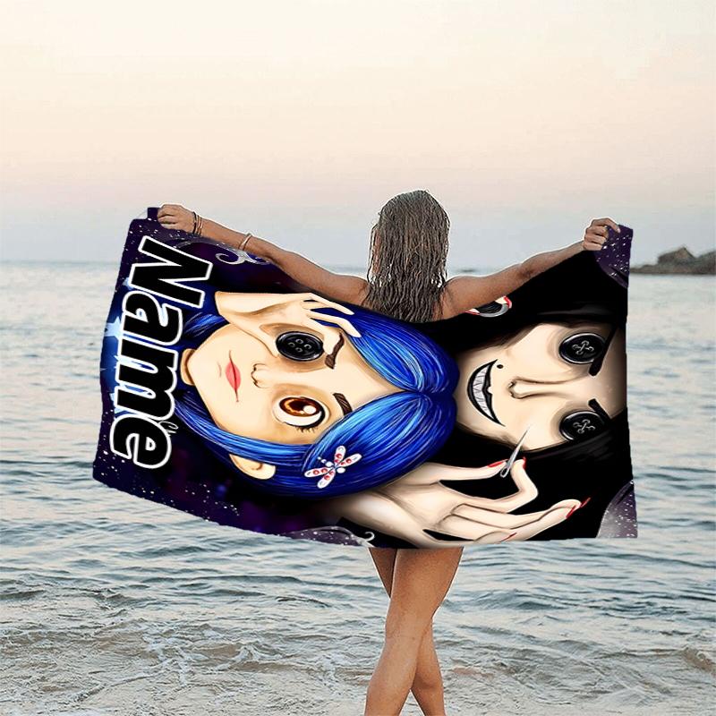 1pc Coraline5 Beach Towel with Custom Name, Beach/Swimming/Bath/Picnic/Camping Towel, Suitable for Seaside Beaches