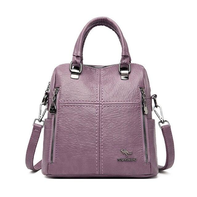 2026 New High Quality Leather Backpack Women Shoulder Bags Multifunction Travel Backpack School Bags for Girls KTY 24x12x26cm фиолетовый