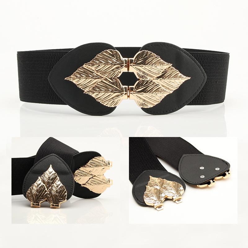 Women'S Elastic Waist Seal Women'S Commuter Belt Women'S Leaf Peach Heart Elastic Wide Waist Seal With Dress