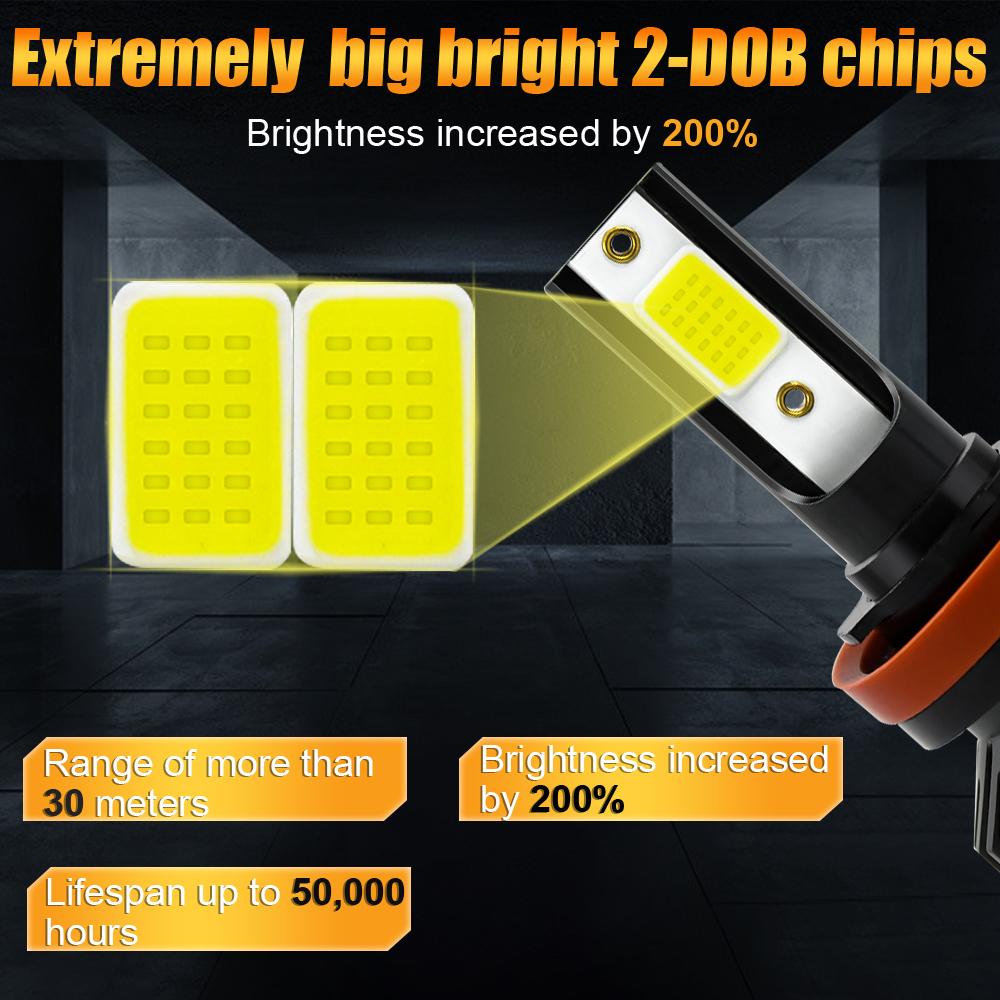 LED Head Lamp 1 Pair Auto Fog Light Bulbs 40W 8000LM 6000K H4 H7 H11 9006 Car  Headlight Car Stylish Super Bright Big Led Chip
