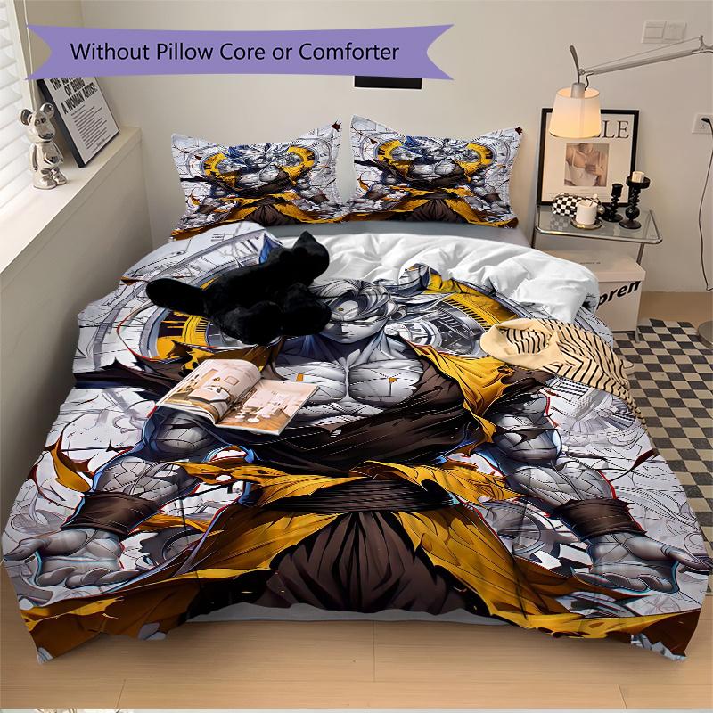 3pcs Timeless Hero Goku Quilt Cover Set - Soft & Comfortable Polyester Fabric, All-Season Breathable Comforter Set For 1 Quilt Cover & 2 Pillowca
