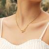 Gold Women's Zircon Geometric Necklace - Stainless Steel & Copper Square Chain Fashion Accessory