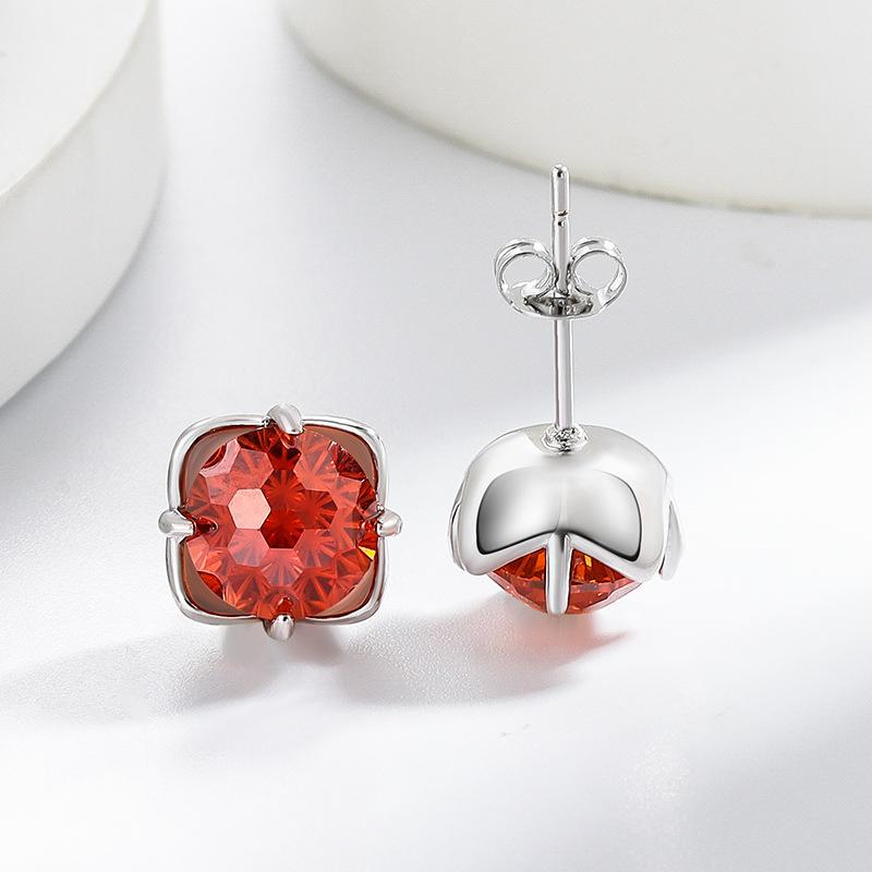 925 Sterling Silver Light Luxury Simple Crystal Zircon Square Round Bud Women's Earrings Birthday Party Anniversary Gift