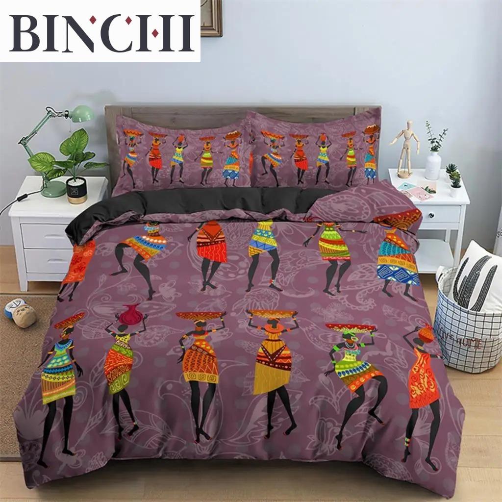 Bettbezug Afrikanisches Frau Thema für Frauen Kinder Mikrofaser Exotischer Bettdeckenbezug Ethnische Afro Bettwäsche Set Zimmerdekoration
