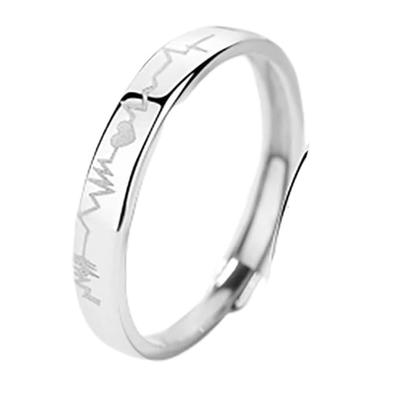 Free Size Pairing Set of 925 Sterling Electrocardiogram Wedding Engagement Sterling Silver Adjustable Fashion Accessory 2, Silver, Ring,