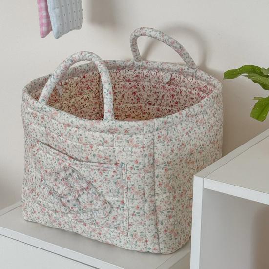 Boho Fabric Laundry Basket Floral Print Quilted Storage Basket Portable Folding Basket Bag with Handles for Home Clothes And Sundries