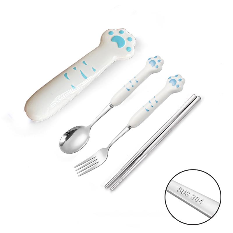 Stainless Steel Spoon and Fork Set Long Handle Cartoon Cute Tableware Home Creative Student Children's Eating Spoon