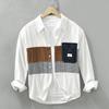 2024 Spring White Shirt Men Casual Long Sleeve Shirts 100% Cotton Plaid Patchwork Designer Loose Men's Fashion Shirt