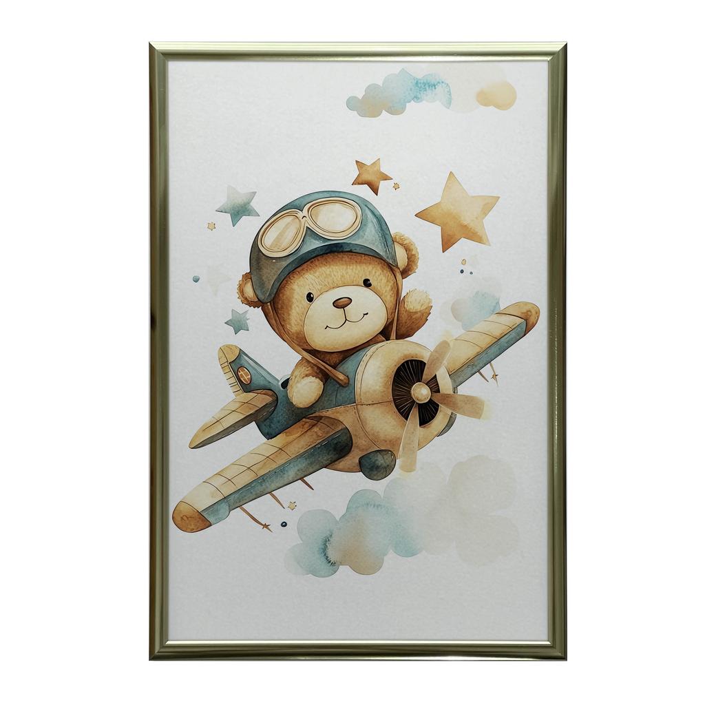 Plakat Latający Miś Pilot Plakat Latający Miś Pilot, 70X100 Cm, Rama Aluminiowa Czarna, Papier Matowy 230 Gsm