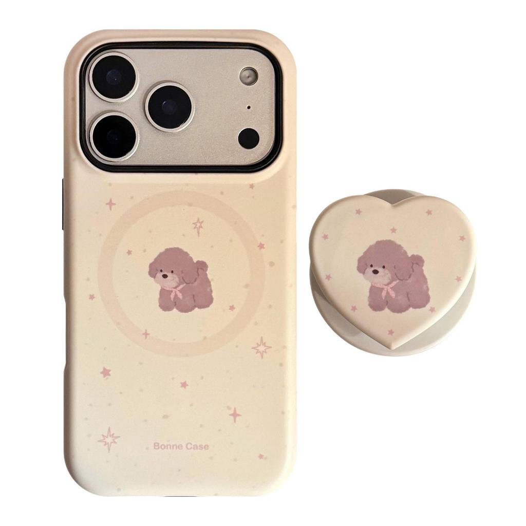 Creamy Teddy Magnetic Stand Case for iPhone 17/15 Pro Max/16 Film/14 Frosted