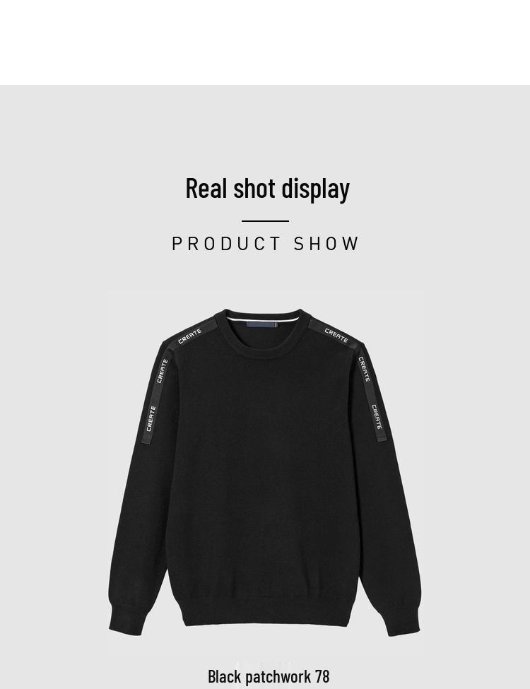 Autumn Men's Slim Fit Crew Neck Knit Sweater with Letter Ribbon Detailing