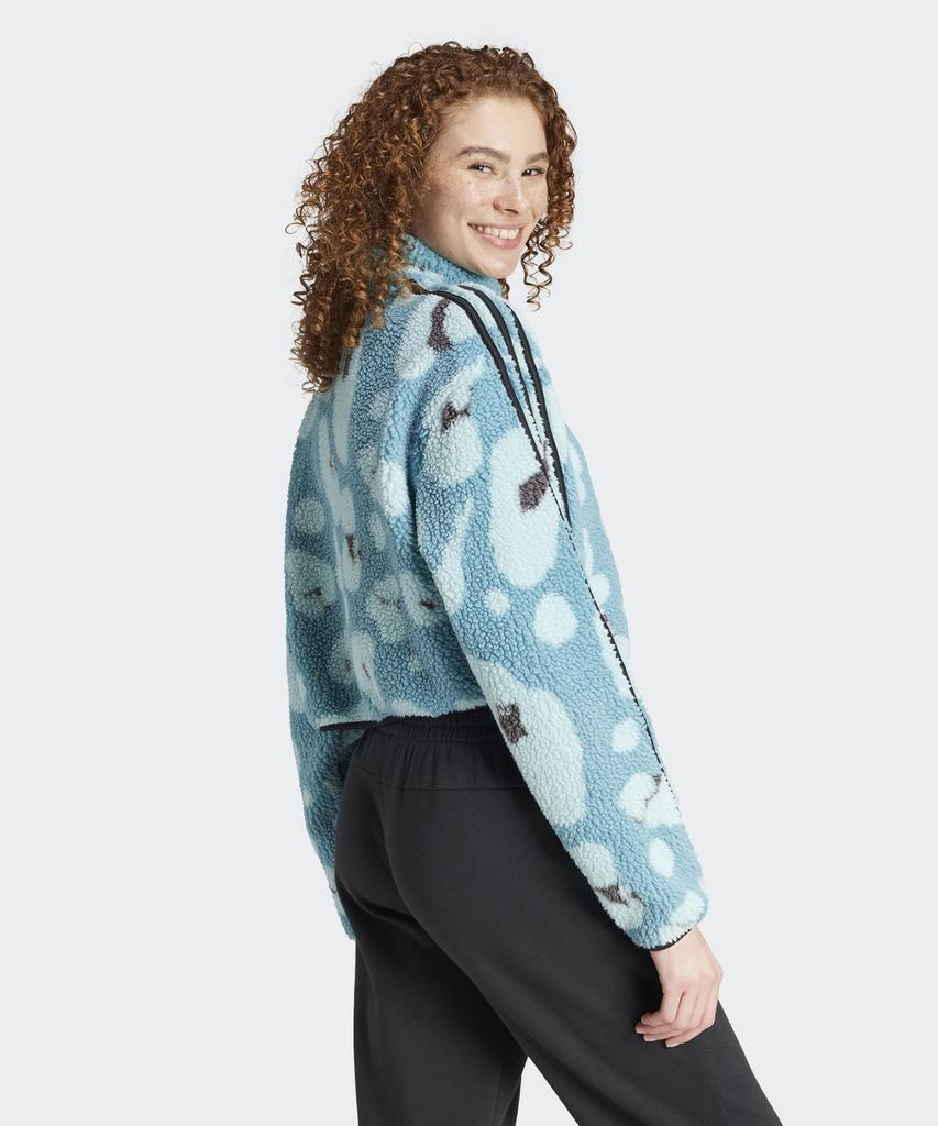 adidas Animal Print Fleece Crop Half-Zip Top - Sky Blue / Iy0148