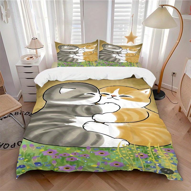 3pcs Cat Hug Bedding Set, Breathable and Soft, Suitable for All Seasons, Ideal for Home Use, Suitable for Bedroom Decor 21167