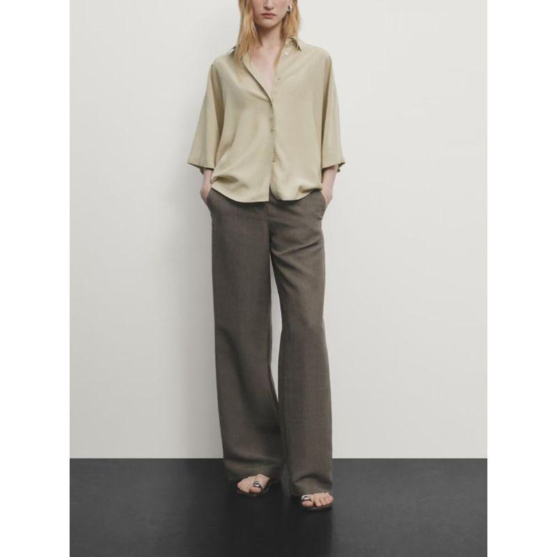 Za2024 Summer New Product Women's Clothes French Style Retro Work Clothing Elegant Lapel Short Sleeve Shirt 05115577 700