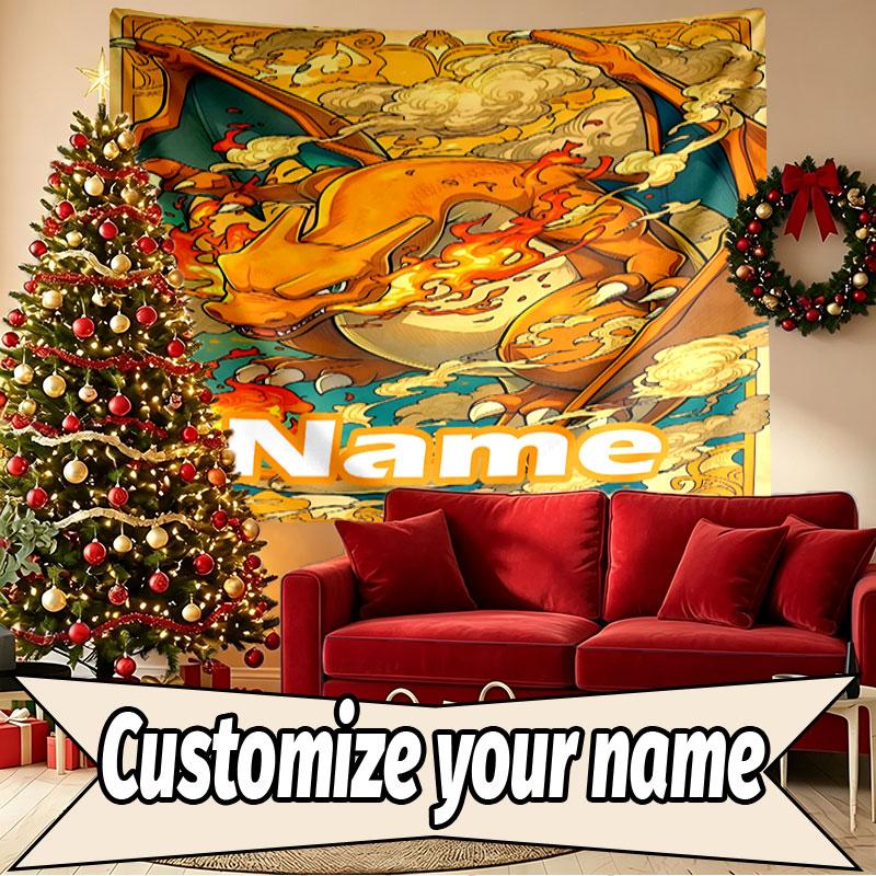 Custom Name Personalized Charizard VS Blastoise Print Tapestry, Wall Art Decor, Bedroom, Dorm, Apartment, LivingRoom, Party Backdrop, Gift for Birthda