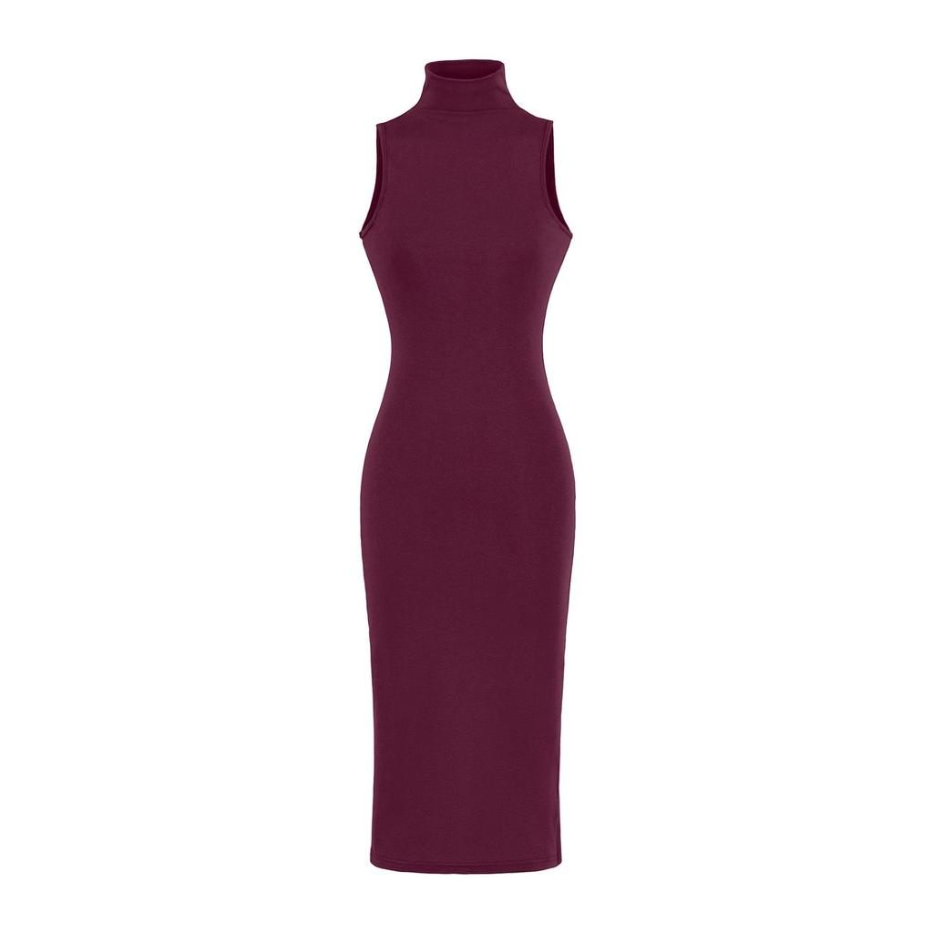 Elegant European & American French High Neck Sleeveless Dress - Waist-Cinching Tight Base Layer, Hip-Hugging Long Design for Spring/Summer