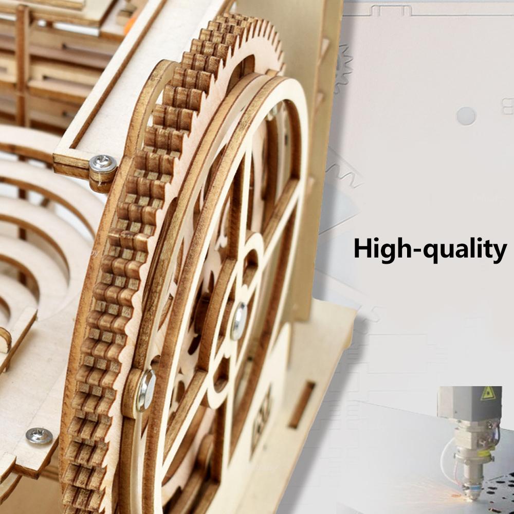 3D Holzpuzzle DIY Mechanisches Manuelles Modell Bausätze Zusammenbauen Spielzeug Murmelbahn-Set mit 4 Kugeln für Erwachsene Kinder Geschenke