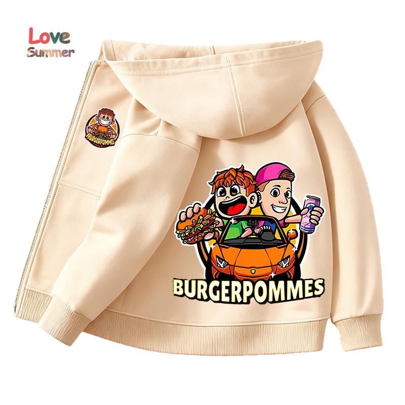 Burgerpommes Icrimax Dětský kardigan Bunda Anime Kreslený Větruvka S kapucí Jaro Podzim Ležérní Tenký svrchní oděv Dětské oblečení Dárek