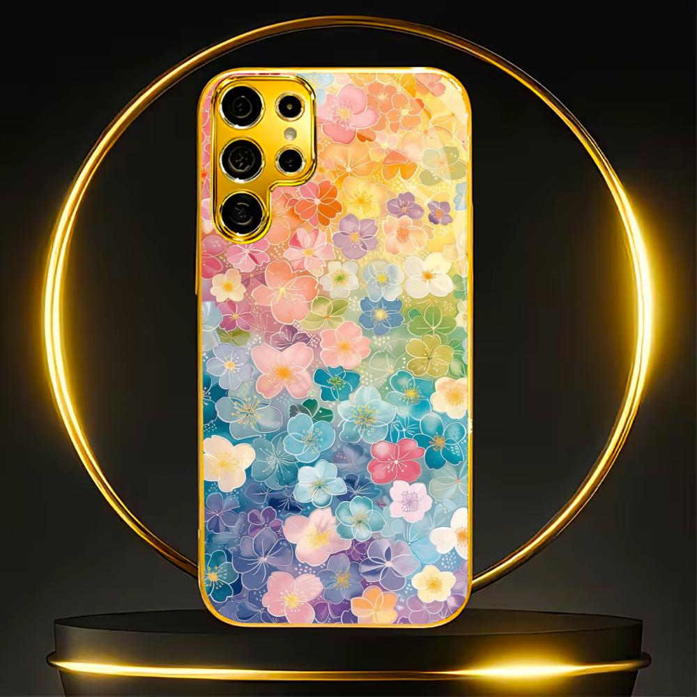 Colored Small Flowers Simplicity High-end Electroplating Glass PhoneCase for Samsung Galaxy S26 S25 S24 S23 S22 FE,Ultra,Plus