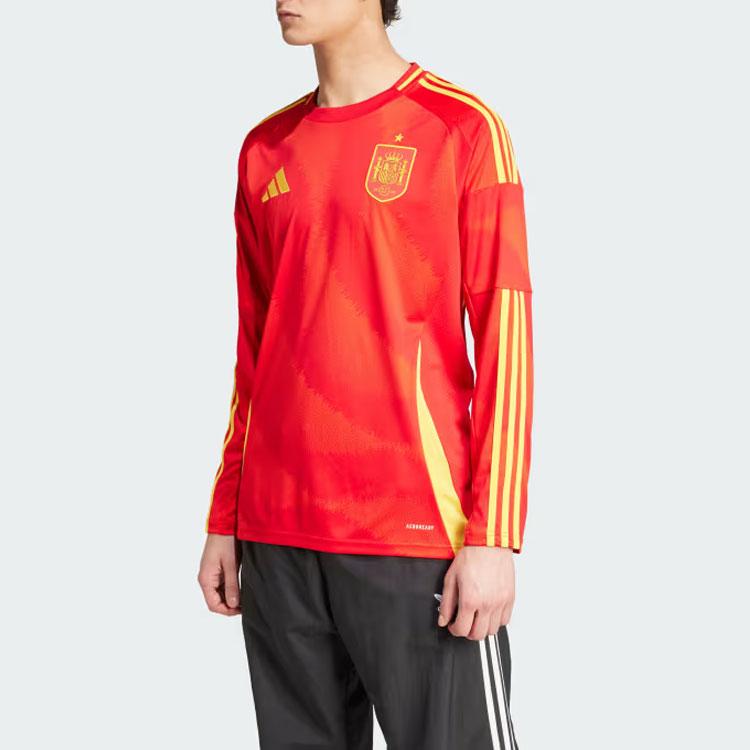 adidas Spanien 24 Langarm Heimtrikot Logo Print Design Lässiger Pullover Fußballshirt Herren Oberteile Rot IP9330