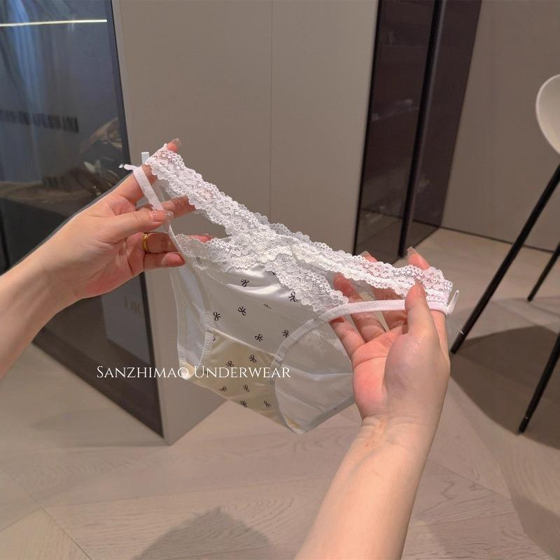 Lady Summer Sexy Leopard Grain Cross Pure Want Hollow Satin High Slit Low Waist Triangle Briefs