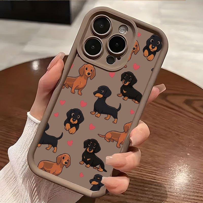 Love Sausage Dog Pattern Phone Case Suitable for iPhone 17 16 15 14 13 12 11 Pro/Max/Plus Anti Drop and Shockproof