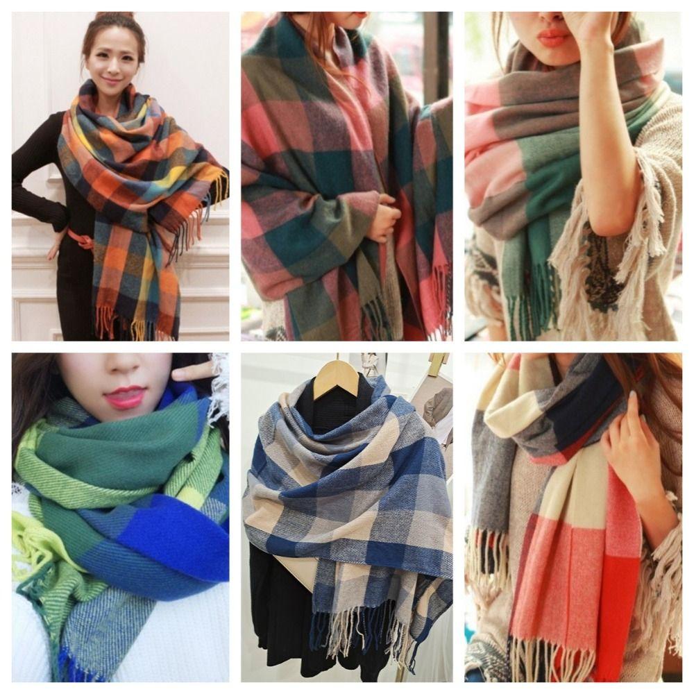 Keep Warm Plaid Scarf Thick Shawl Wrap Casual Imitation Cashmere Shawl  Autumn Winter