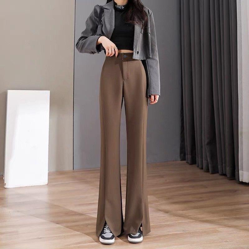 

Women s Black High-Waisted Micro-Flare Pants - Spring/Summer Slimming Wide-Leg with Slit. XL 57.5-62.5 kg