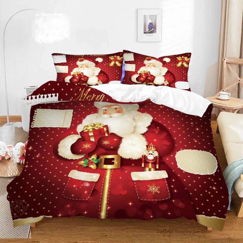3Pc Duvet Cover Christmas Series Snowman Red Hat Gift Print Festive Bedding Set for Kids and Adults Single Double Queen 220x240