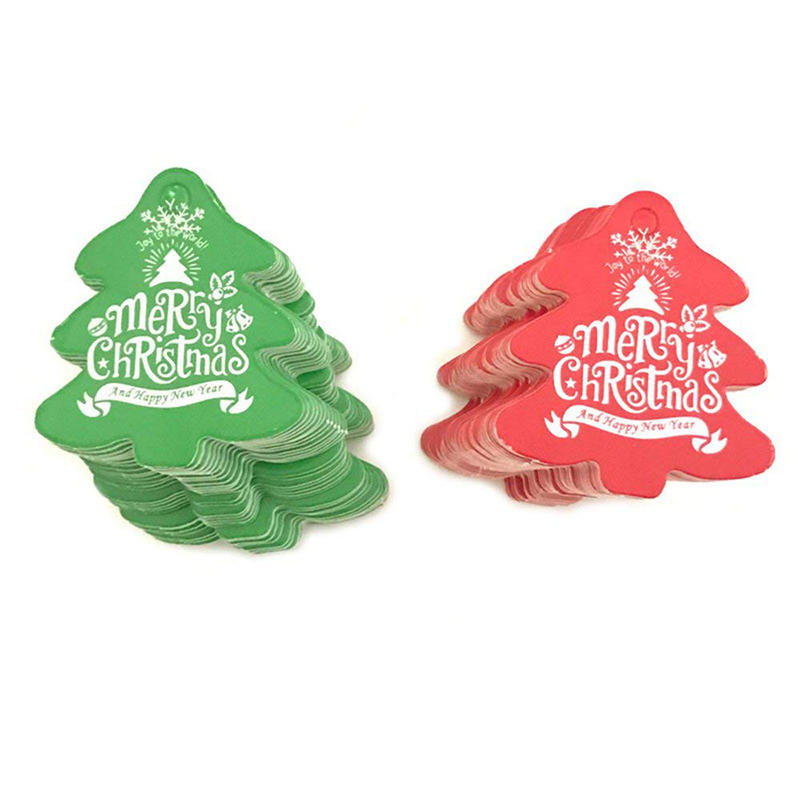 100pcs Merry Christmas Gift Tags Red Green Xmas Tree Round Shape Card Tag Christmas Tree Hanging Decor Gift Wrapping Labels