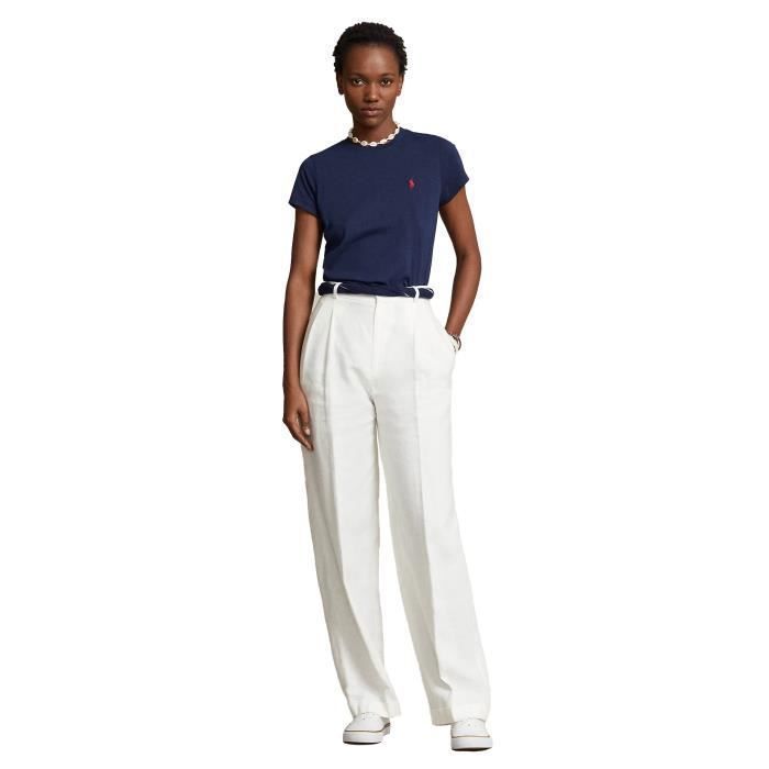 Tee Shirt Femme Ralph Lauren Bleu Marine - Col rond &amp; manches courtes - 100% coton
