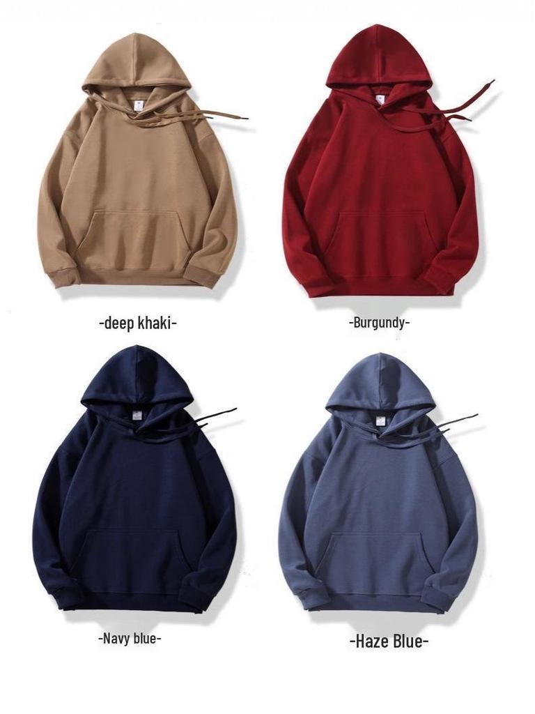 Unisex Long Sleeve Hooded Sweatshirt 350g Cotton Silk Blend Drop Shoulder Women's Blank Edition