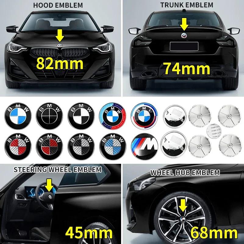BAAA1 7pcs Front Hood Emblem Car 50th Anniversary Logo 82mm+Rear Badge 74mm+Wheel Hub Cap 68mm Decoration Cover Styling for BMW M