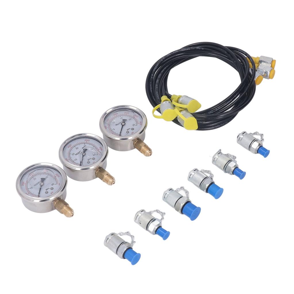 Hydraulic Pressure Test Kit 3 Gauge 6 Coupling 3 Hose Portable Hydraulic Pressure Test Box for Industrial Device