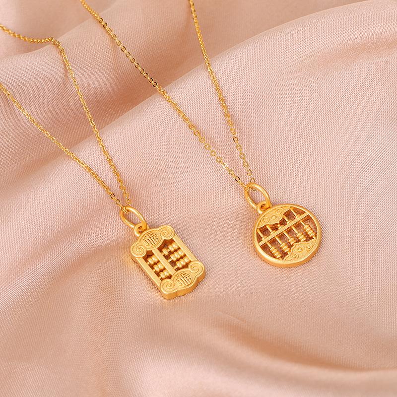 Chinese style auspicious cloud blessing character abacus pendant necklace women's new round square small abacus necklace simple sweater chain