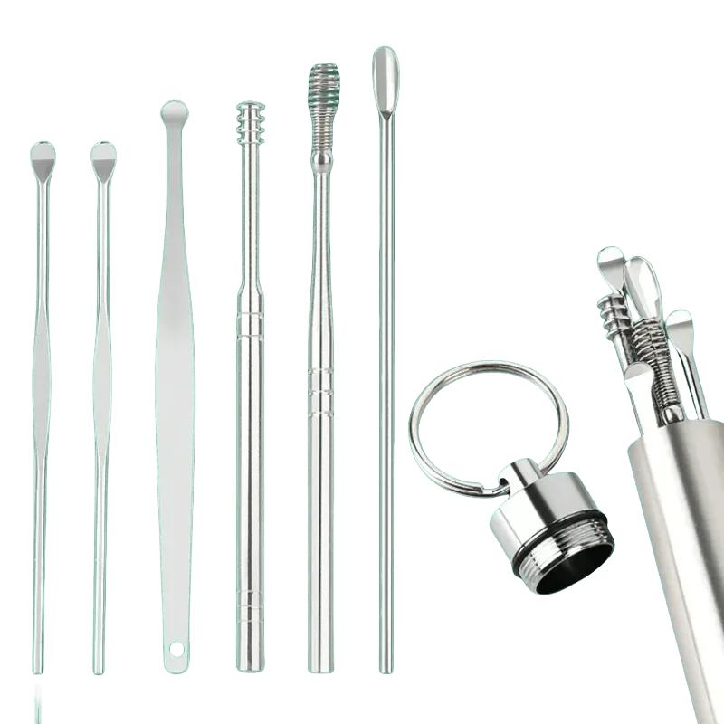 

6pcs Stainless Steel Ear Wax Removal Tool Set Spiral Rotating EarPicking Spoon Ear Picker Spoon For Cleaning Collecting Ear Wax срібний