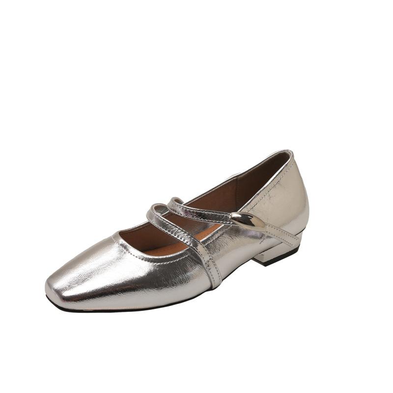 

French Evening Wind Silver Single Shoes Women s 2025 New Spring and Summer Flat Temperament Fairy Square Head Light Mouth Mary Jane Shoes 39