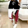 Summer Ladies Striper Printed Sweatpants Loose Fit Drawstring Joggers Elastic Cuff Daily Casual Pants