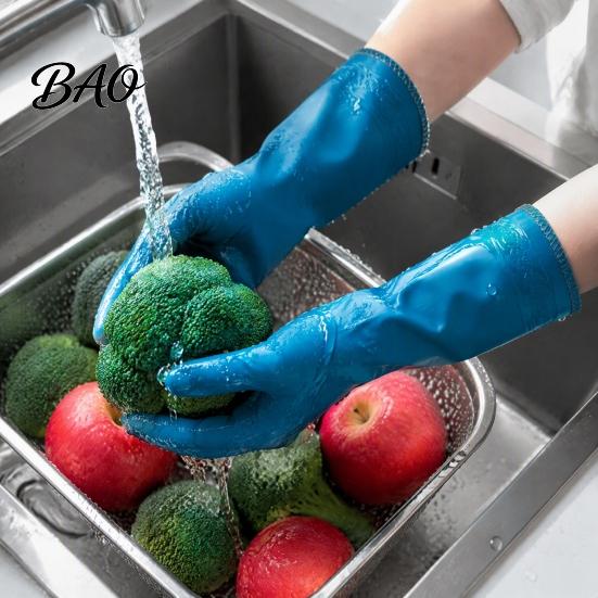 Winter Household Cleaning Gear PVC Rubber Gloves, Thickened with Warm Fleece Lining Dishwashing Non Slip Dish Washing Mitts Waterproof Anti-Slip