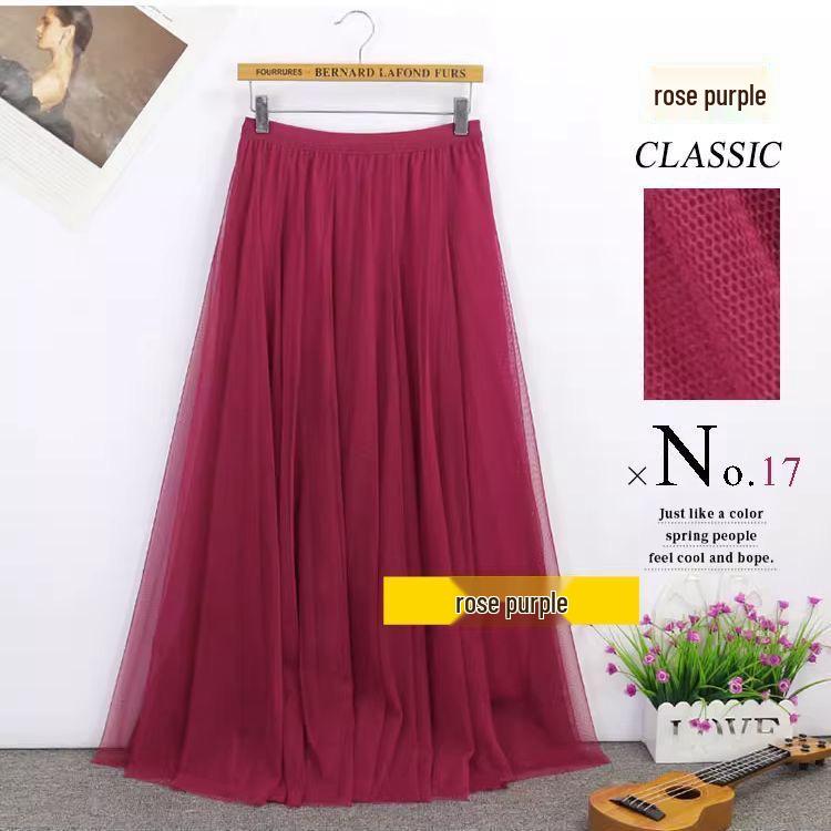 Damen Lila Mesh Midi Rock mit hoher Taille - 720° Schwung A-Linien Tüllrock für Square Dance und Fotoshootings