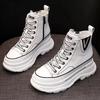 Fashion High quality 7CM White Platform Wedge Sneakers Chunky Shoes Genuine Leather Combat Boots Women Ankle Boots Spring Autumn Booties